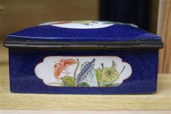 A Samson powder blue ground box and various Chinese hardstone carvings